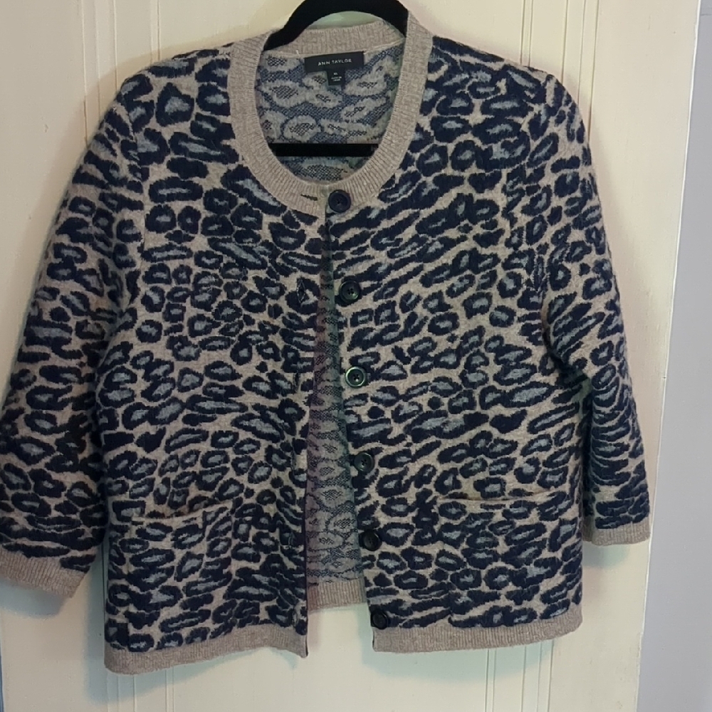 Chic Ann Taylor Leopard Print Sweater - Blue and Gray